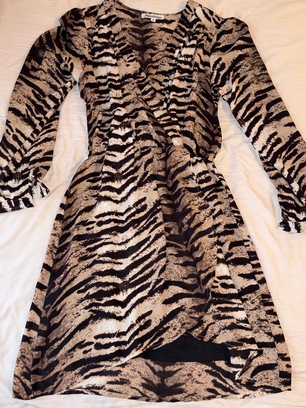 Women’s Beige and Black Animal Print Wrap Dress